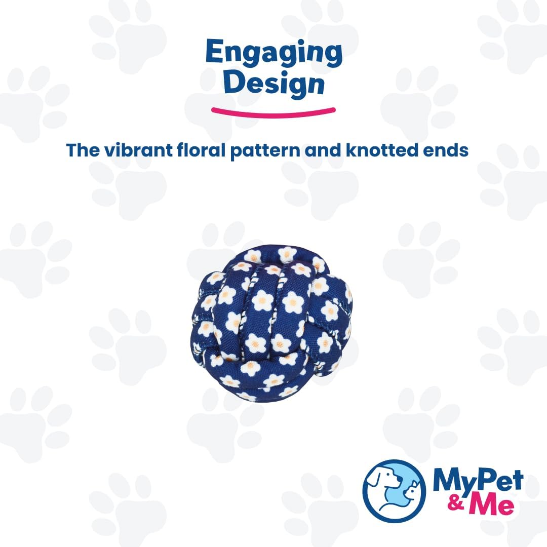 My Pet & Me Rope Chew Ball Dog Toy, Floral Pattern, Blue and White