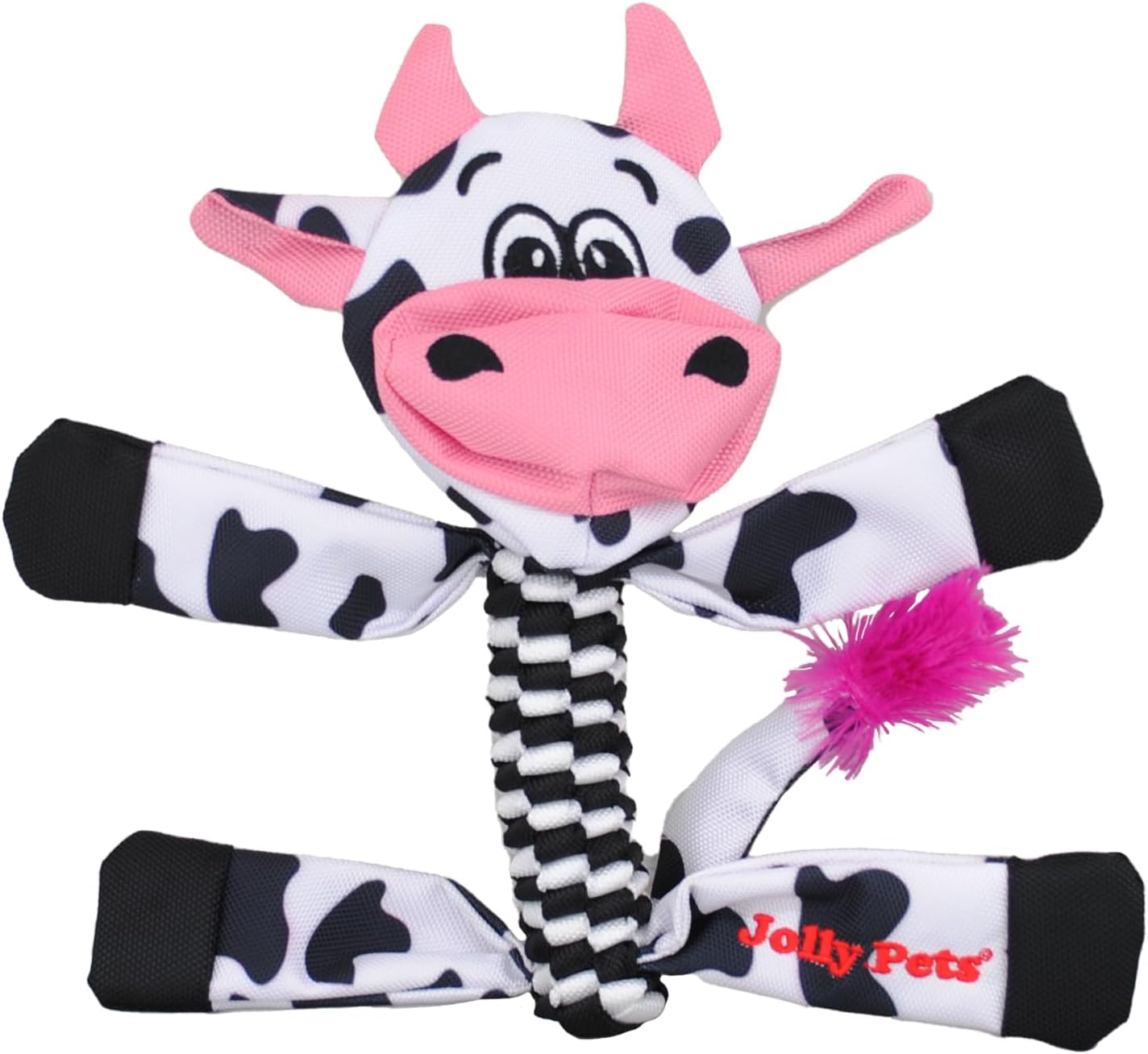 Jolly Pets Animal Flathead Tug/Squeak Dog Toy, Cow; Small