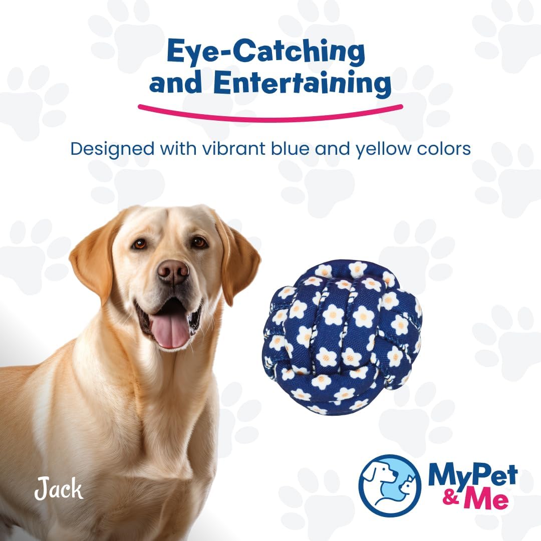 My Pet & Me Rope Chew Ball Dog Toy, Floral Pattern, Blue and White