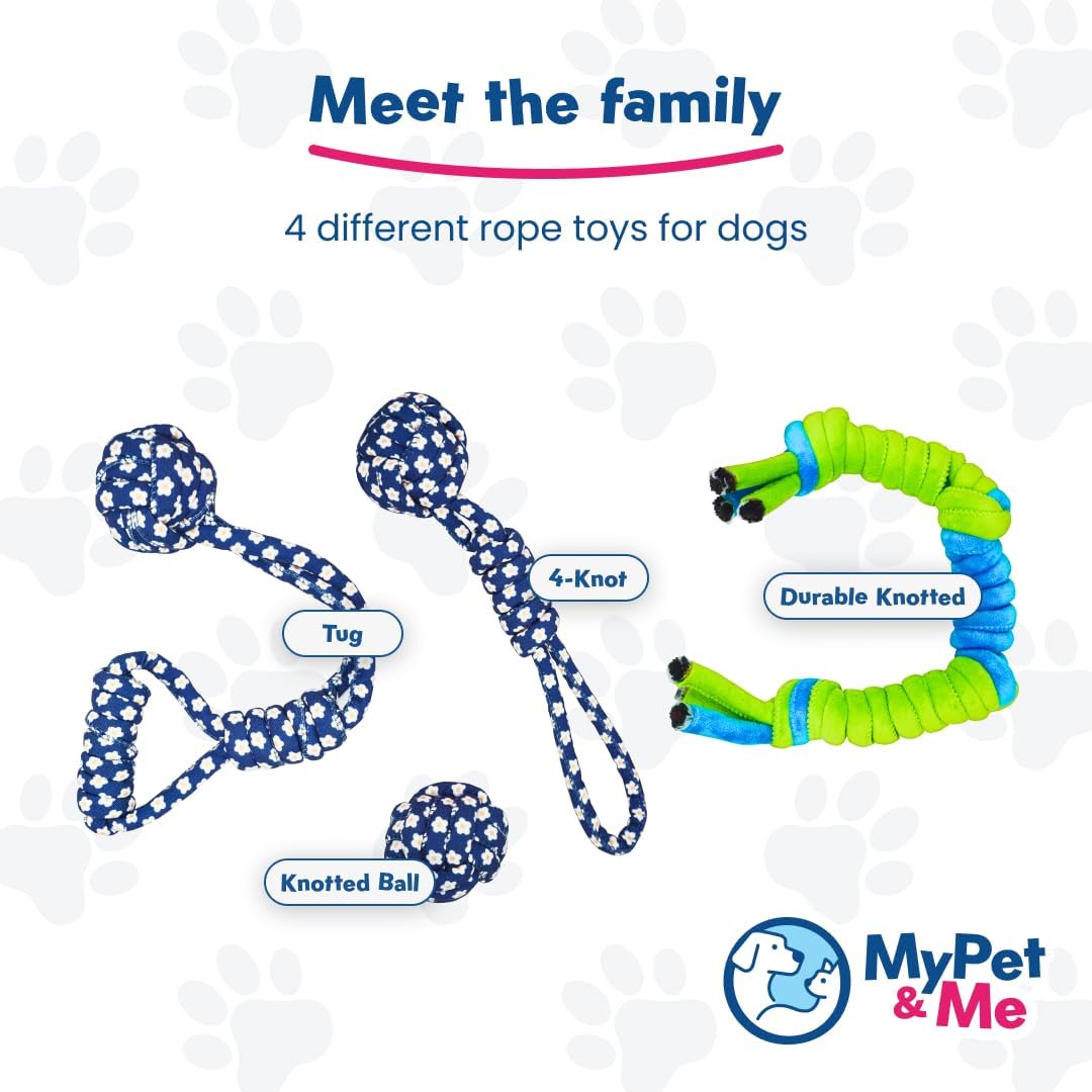 My Pet & Me Rope Chew Ball Dog Toy, Floral Pattern, Blue and White