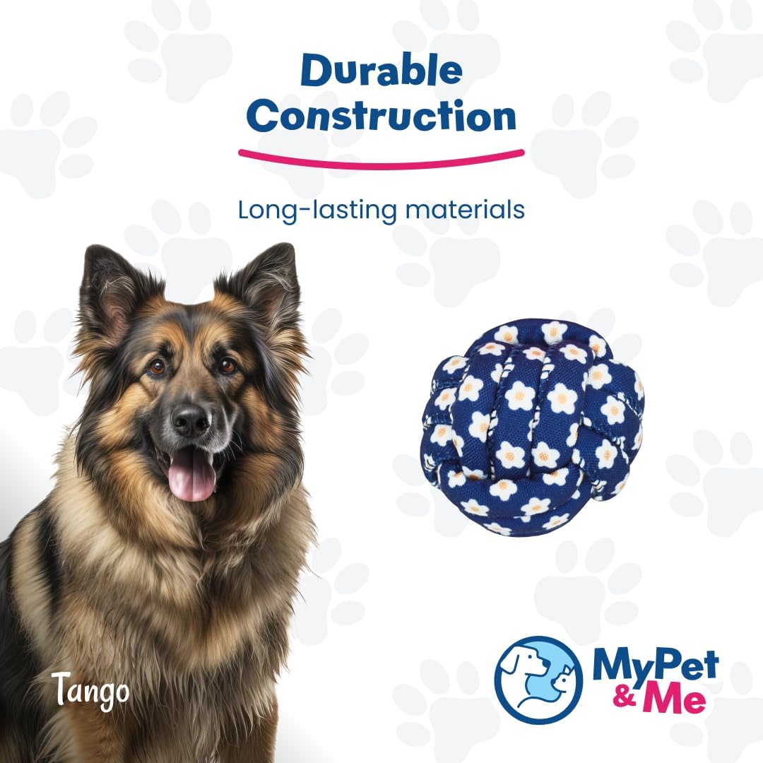 My Pet & Me Rope Chew Ball Dog Toy, Floral Pattern, Blue and White