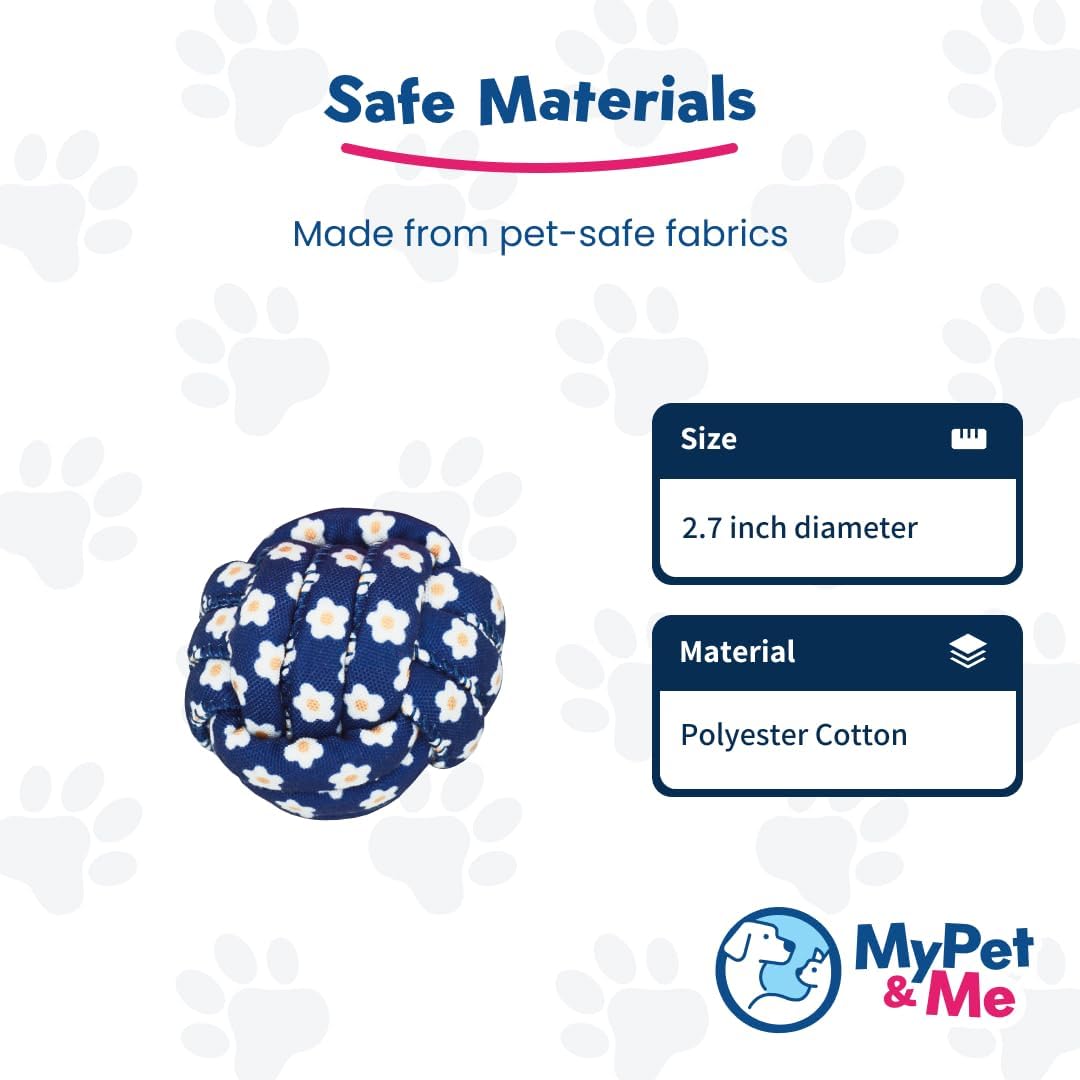 My Pet & Me Rope Chew Ball Dog Toy, Floral Pattern, Blue and White