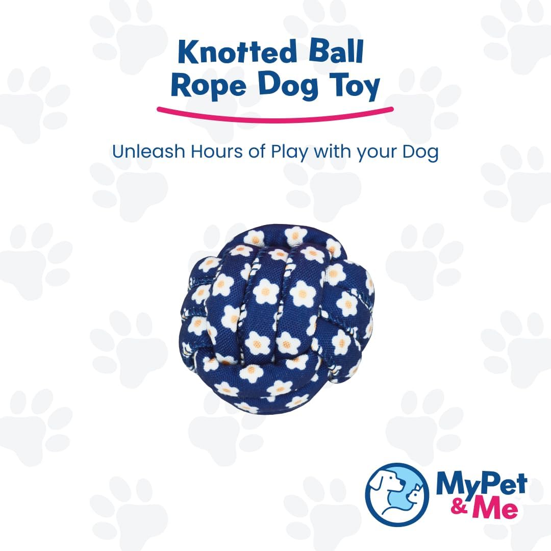 My Pet & Me Rope Chew Ball Dog Toy, Floral Pattern, Blue and White