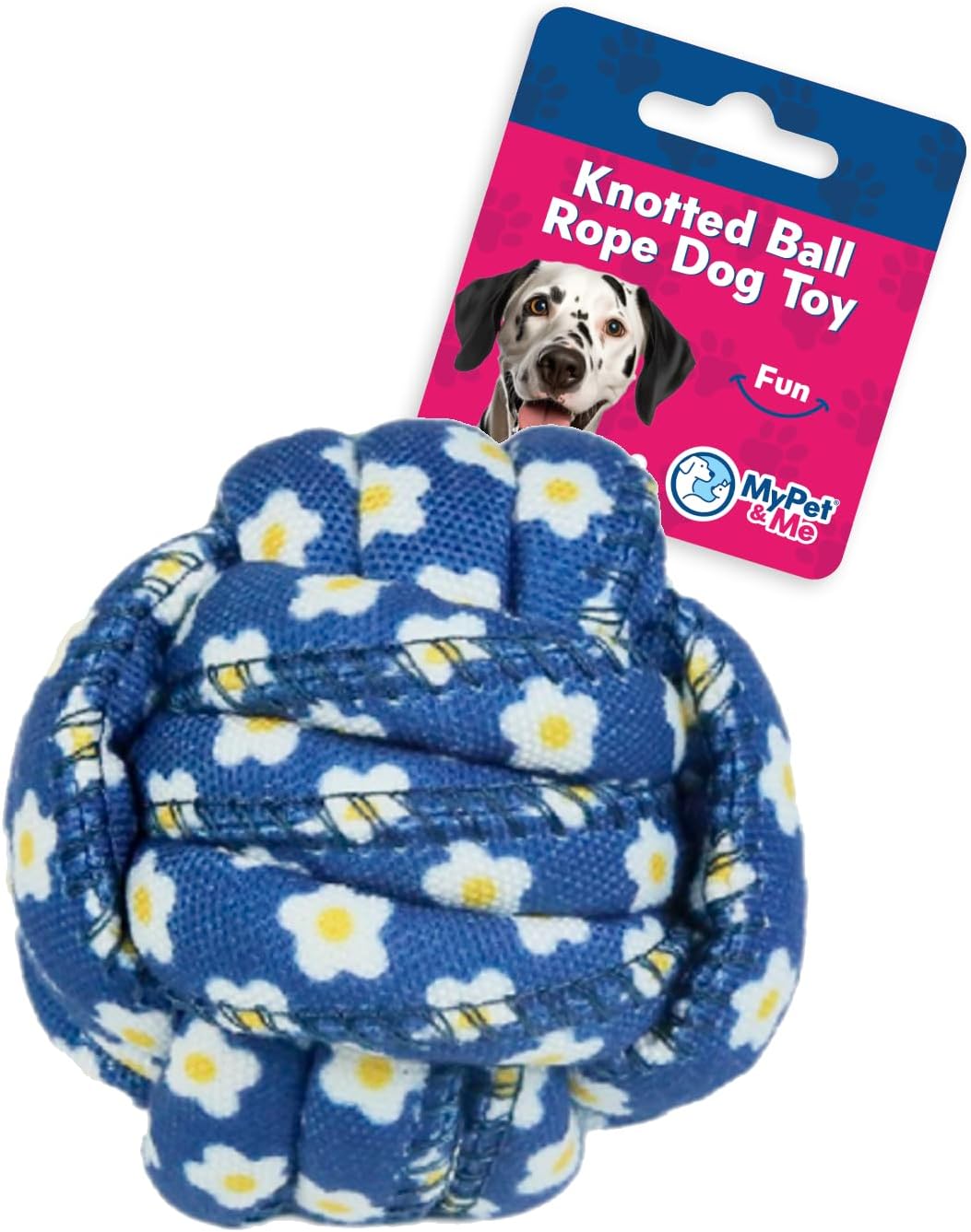 My Pet & Me Rope Chew Ball Dog Toy, Floral Pattern, Blue and White